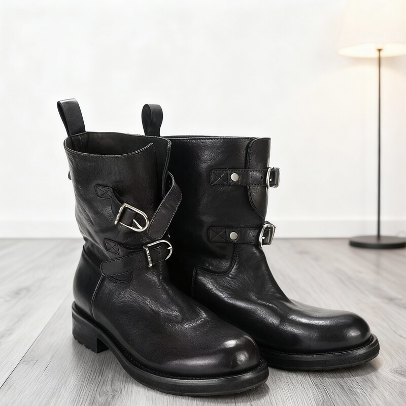 2025 Winter New Black Heavy-Duty Washed Horsehide Work Boots Round Toe Fashion Thick-Soled Short Fashion Boots for Women 2025 Winter New Black Heavy-Duty Washed Horsehide Work Boots Round Toe Fashion Thick-Soled Short Fashion Boots for Women