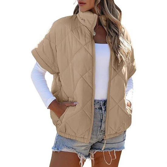 2026 European and American Cross-Border Amazon Women's Autumn and Winter New Cotton Jacket Casual Pocket Zipper Diamond Pattern Warm Coat