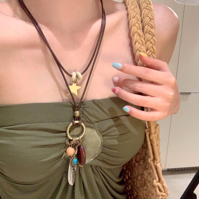 美拉德复古长款项链女2025新款民族风毛衣链叠戴小众气质百搭颈链|undefined