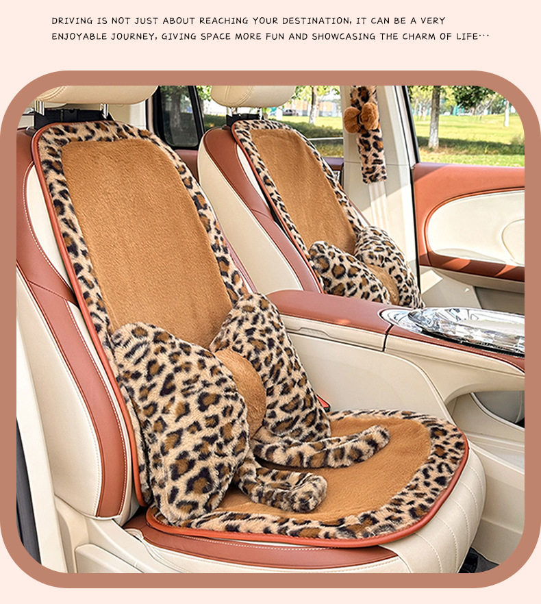 Cross-Border Leopard Print New Car Seat Cushion, Winter Thickened and Warm, Plush and Cute Car Seat Cover