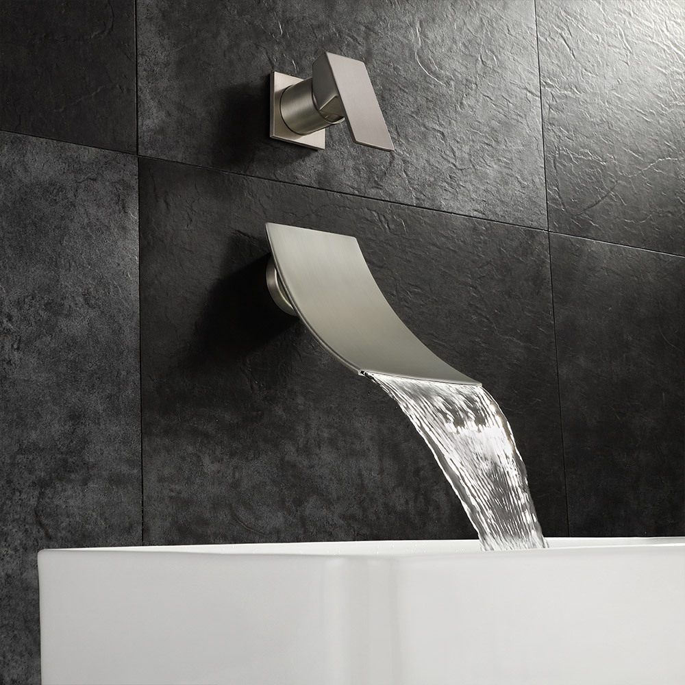 Cross-border brass washbasin faucet waterfall water outlet single, cold and hot mixed water is concealed in the wall-mounted bathroom countertop basin undefined