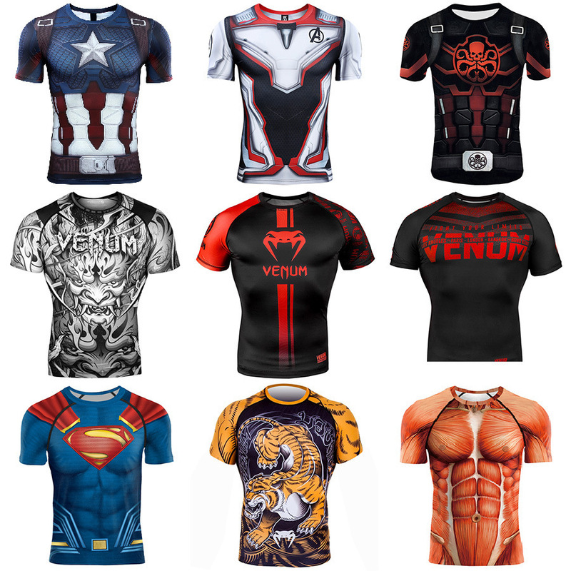 Avengers 4 Captain America 3D Printed Fish Scale Battle Suit Marvel T-Shirt Men's Short-Sleeved Sports Fitness Clothing Avengers 4 Captain America 3D Printed Fish Scale Battle Suit Marvel T-Shirt Men's Short-Sleeved Sports Fitness Clothing