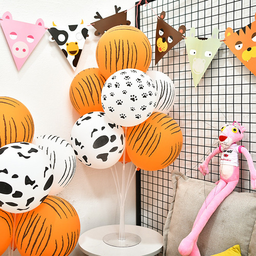 Cross-border ins forest style 12-inch striped animal print balloon animal cartoon leopard print cow flower balloon