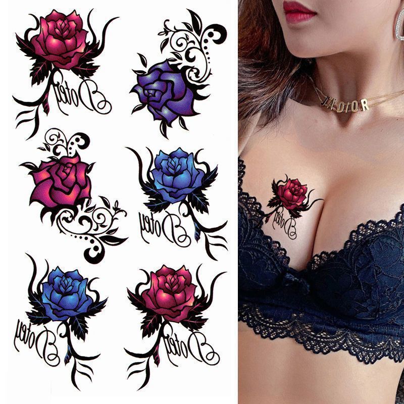 Tattoo Sticker Waterproof Long-lasting Women's Realistic Sexy Chest Washable Non-permanent 1-year Small Pattern Rose Sticker Ins