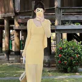 2026夏季新款女韩系穿搭修身薄款开衫内搭吊带背心高腰显瘦半身裙