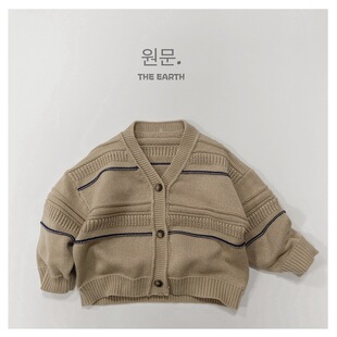 Milk fufu lazy Korean children's sweater cardigan autumn men's and women's Bao foreign style striped thick needle sweater knitted coat