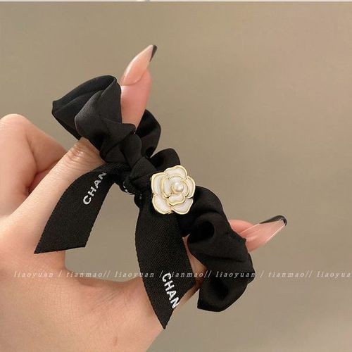  New Camellia Hair Tie Headband High-end Elegant Rubber Band Women’s Hair Tie Retro Simple Leather Case