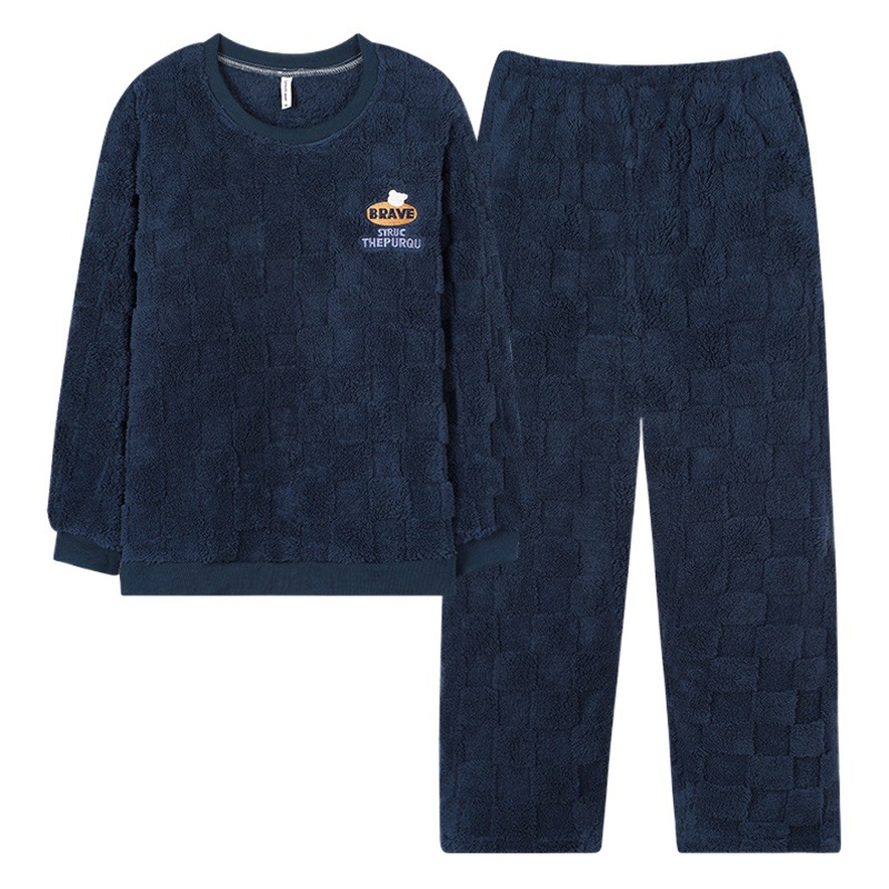 2023 pijamas de lana de coral de invierno para hombres cálido y grueso forro de felpa simple ropa de abrigo casual homewear