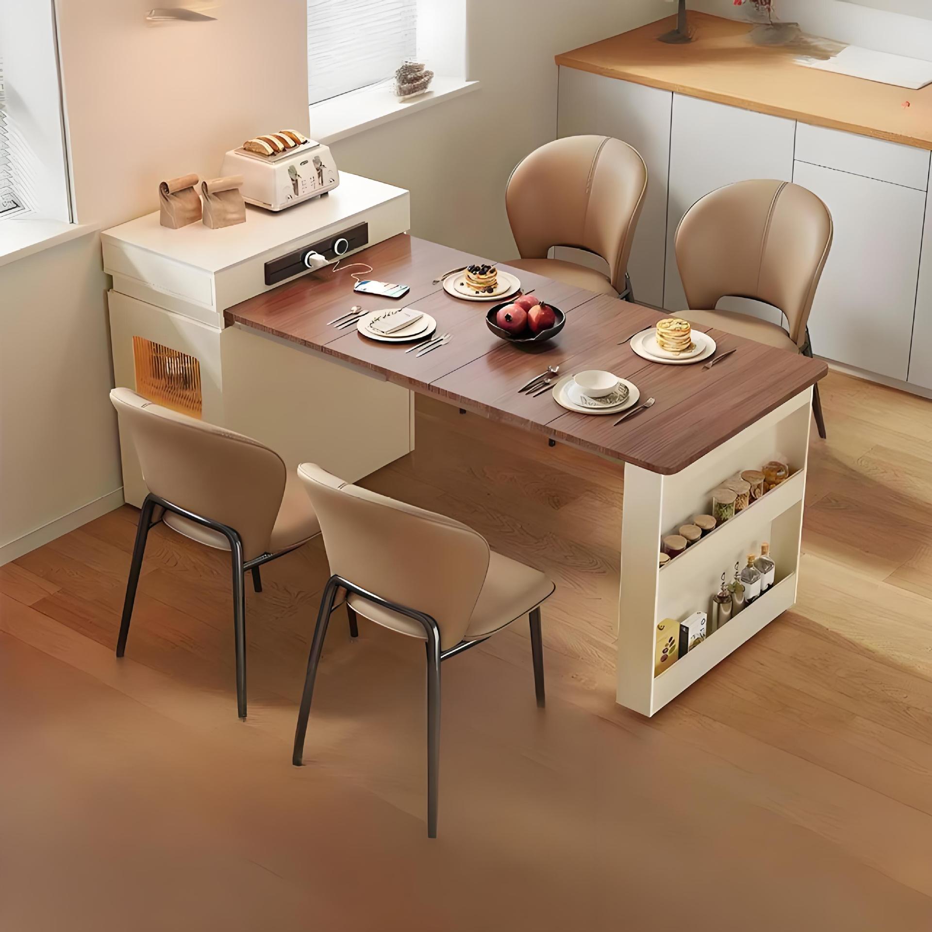 New Island-Style Dining Table, Integrated for Home Use, Extendable and Foldable, Suitable for Small Apartments, Multifunctional Island-Style Storage and Tea-Making