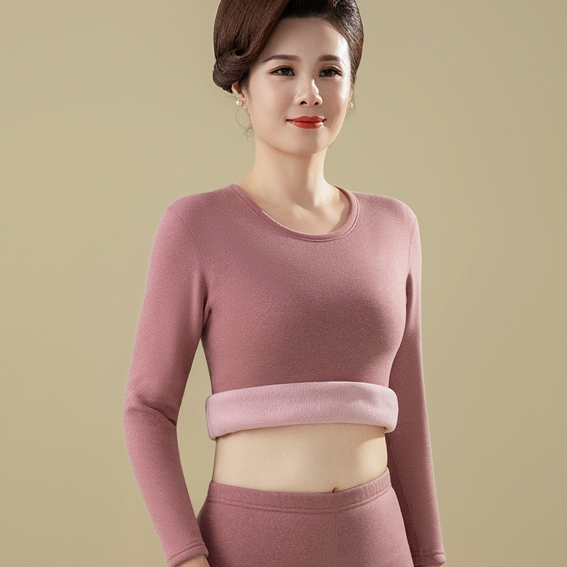 Nueva ropa interior térmica de calefacción para mujeres de mediana edad y ancianos forrada de lana engrosada mamá ropa de otoño pantalones largos traje térmico sin costuras invierno