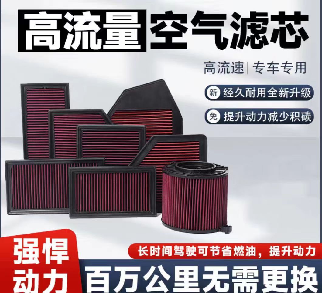 High-Flow Air Filter, Car Air Filter Element, Large-Flow Air Filter for All Vehicle Series, Increases Air Intake and Improves Power