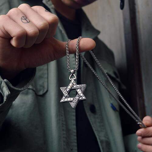 Military-style Retro Six-Pointed Star Necklace | Stainless Steel | Trendy Hip-Hop Streetwear Accessory | Korean-Style Fashion for Men & Women