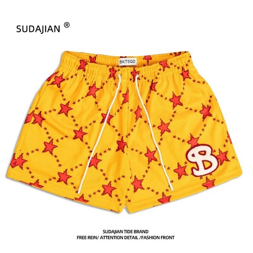 Men's Basketball Net Eye Print Shorts, Knee-Length, 3/4 Length, Summer Running, Fitness, Sports Training Pants