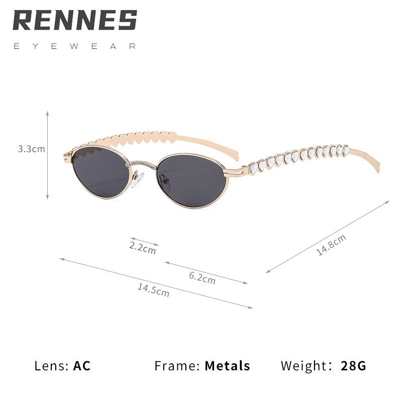 Nuevas gafas de sol ovaladas retro con diamantes de amor de alta gama europeas y americanas transfronterizas Jennie mismas gafas de sol para exteriores