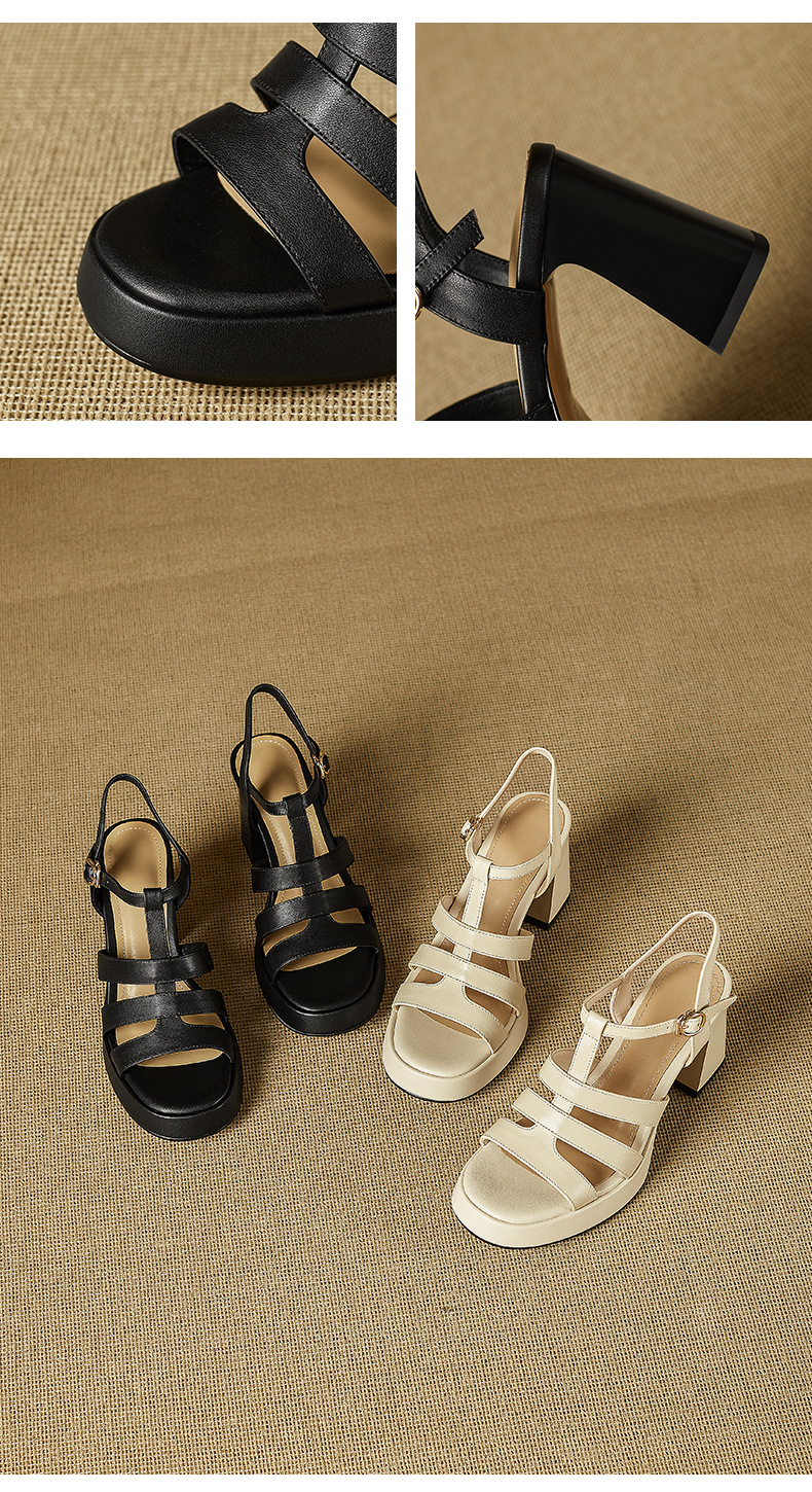 Sandal cao gót nữ quai chữ T kiểu La Mã gót dày 8.5 cm handmade — đen chi tiết 9