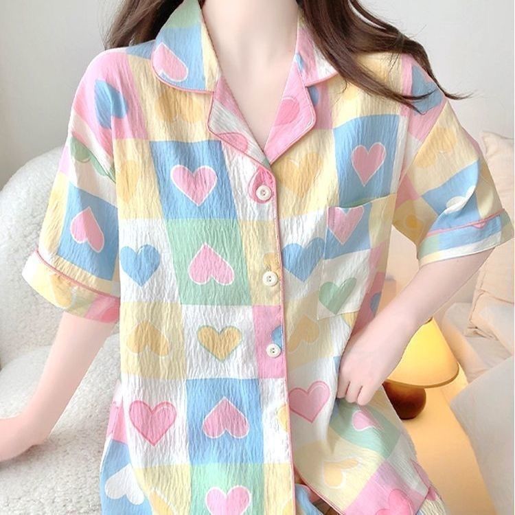 Verano nueva nube de algodón pareja pijama de niñas suelta delgasa dos piezas de juego grande se puede usar ropa de casa