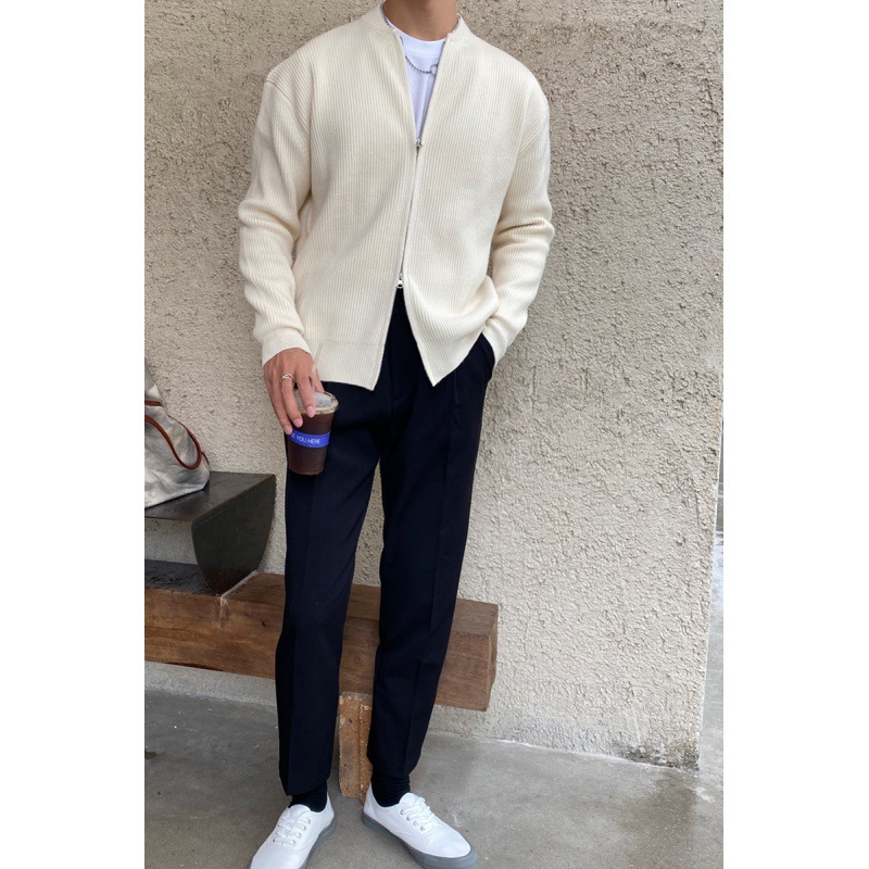 Herbstlicher Cardigan mit Reißverschluss, Herren-Strickpullover, lockere Freizeitjacke, dünne Herrenjacke_voghion.com