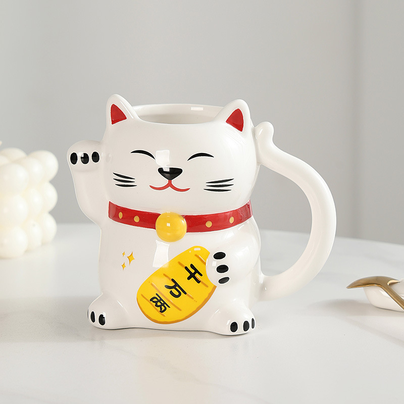 Taza de cerámica creativa para atraer la fortuna, taza de agua de gato, taza de café, taza de dinero, taza de agua de gato