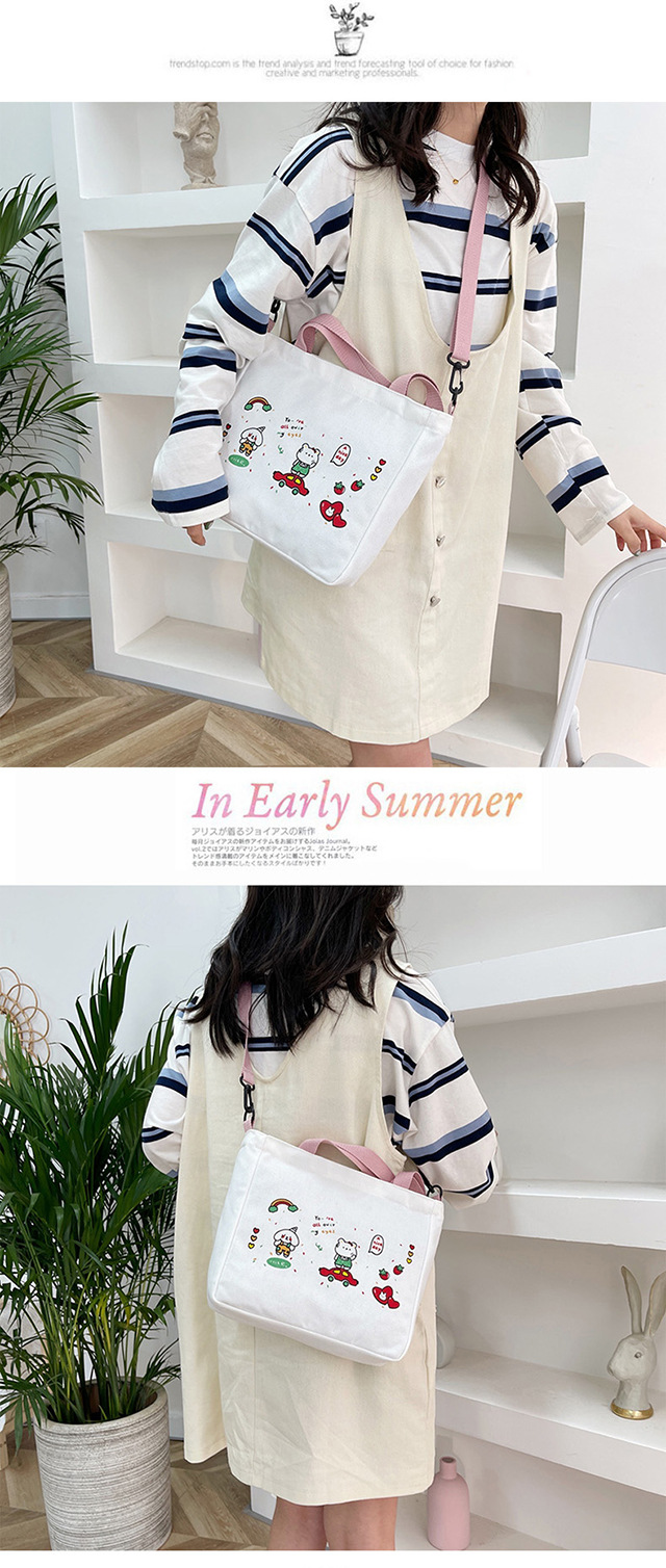 Small canvas bag, Japanese-style Instagram bag, student shoulder bag, Korean-style small, cute and artistic hand-held bag Item Picture