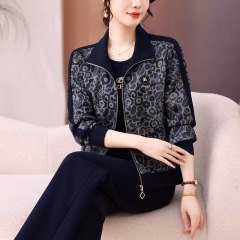 中老年印花运动服套装女2025年春秋款时尚洋气妈妈休闲卫衣三件套
