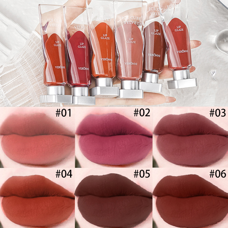 VERONNI Ice Velvet Lip Glaze Matte Lipstick lip glaze transparent pigment white not easy to stick Cup lip mud