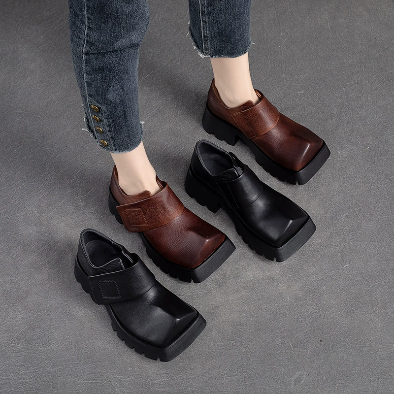 Огонь из коровьей кожи ручной работы кожаные туфли на толстой подошве женские осенние и зимние новые винтажные слои головы