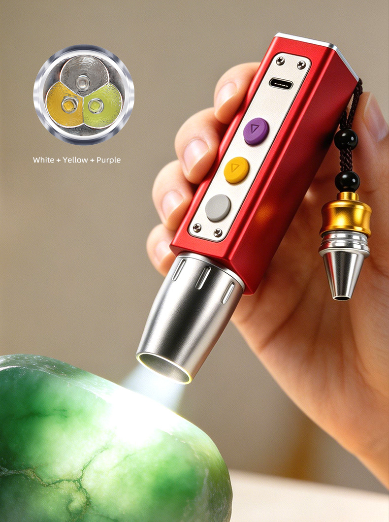Jade Identification Flashlight, Purple Light, Jewelry Lamp, Small Diameter, Tobacco and Alcohol Identification Flashlight, Strong Ultraviolet Light, Three Light Sources