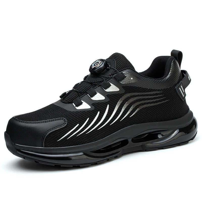 Zapatos de seguridad de trabajo para hombre con puntera de acero, tejido volador, anti-aplastamiento