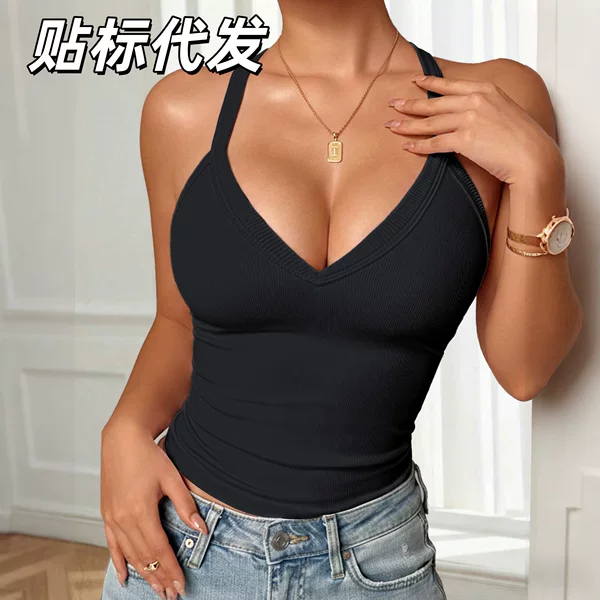 Cross-Border Sexy V-Neck Camisole for Women, European and American Style, Solid Color, Suitable for Layering or Wearing Alone, Large Size, Trendy Tank Top