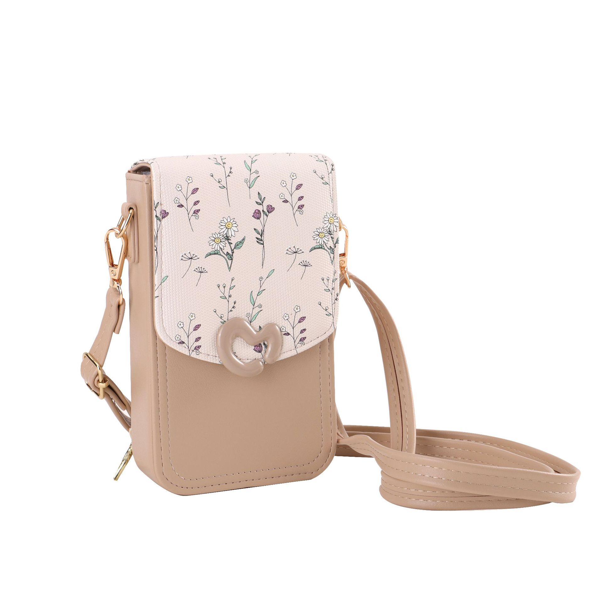 Monedero vertical para teléfono móvil con bolso pequeño, bolso para teléfono móvil multicapa, bolso para teléfono móvil multifuncional simple y floral, bolso cruzado para mujer
