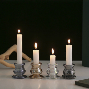 European Style Simple Roman Column Glass Candle Holder Household Rod Wax Base Romantic Dining Table Candle Holder Decoration Creative Home