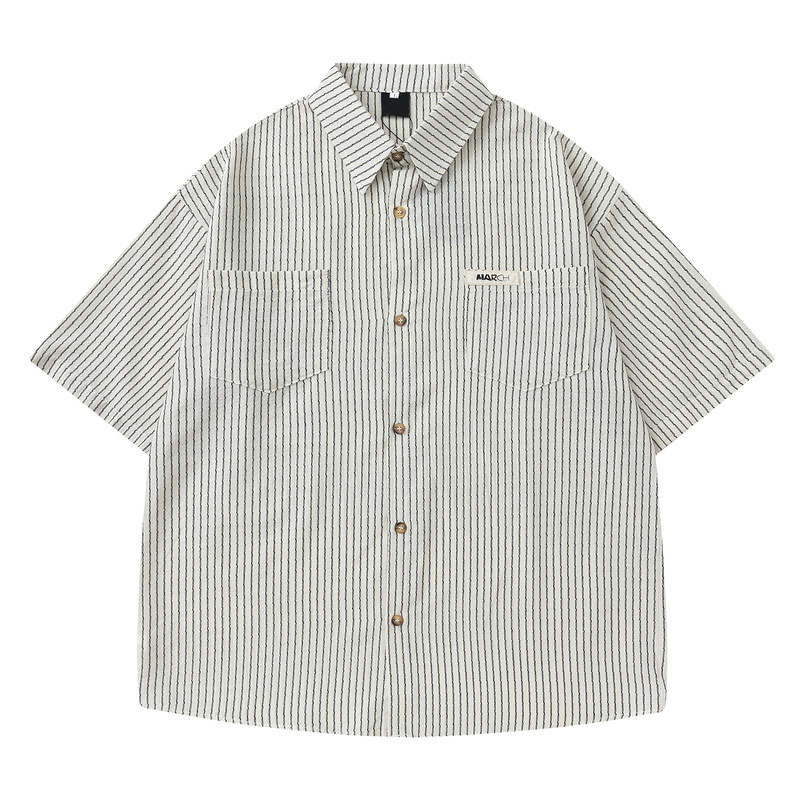 Clothing Men's Thirteen Line Stall Source Japanese Vertical Stripe Short Sleeve Shirt Men's Summer Wide Fashion Commuter Shirt