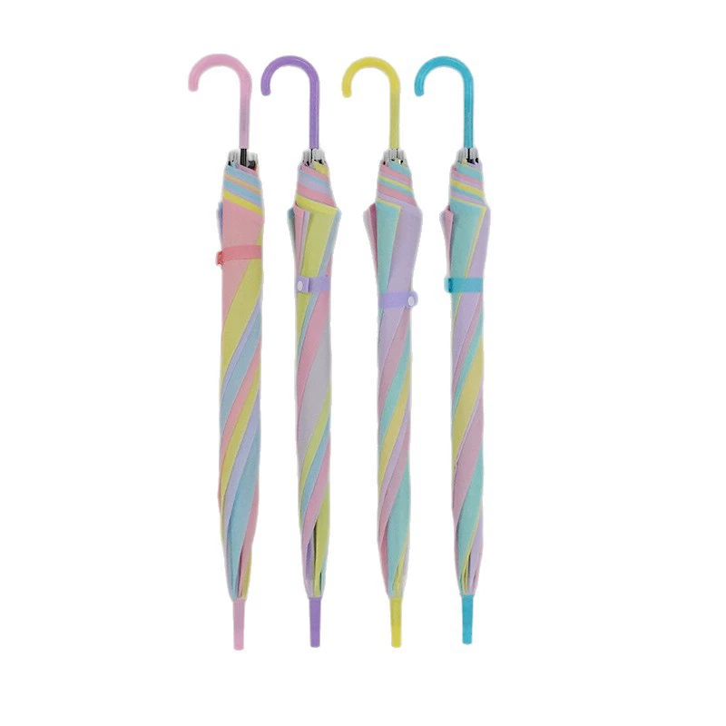 Raincoat, automatic matte white plastic rainbow umbrella