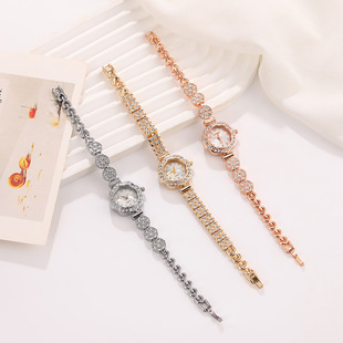 Foreign trade new full -body rhinestone luxury watch Women's circular small disk fashion temperament students give gift bracelet watches