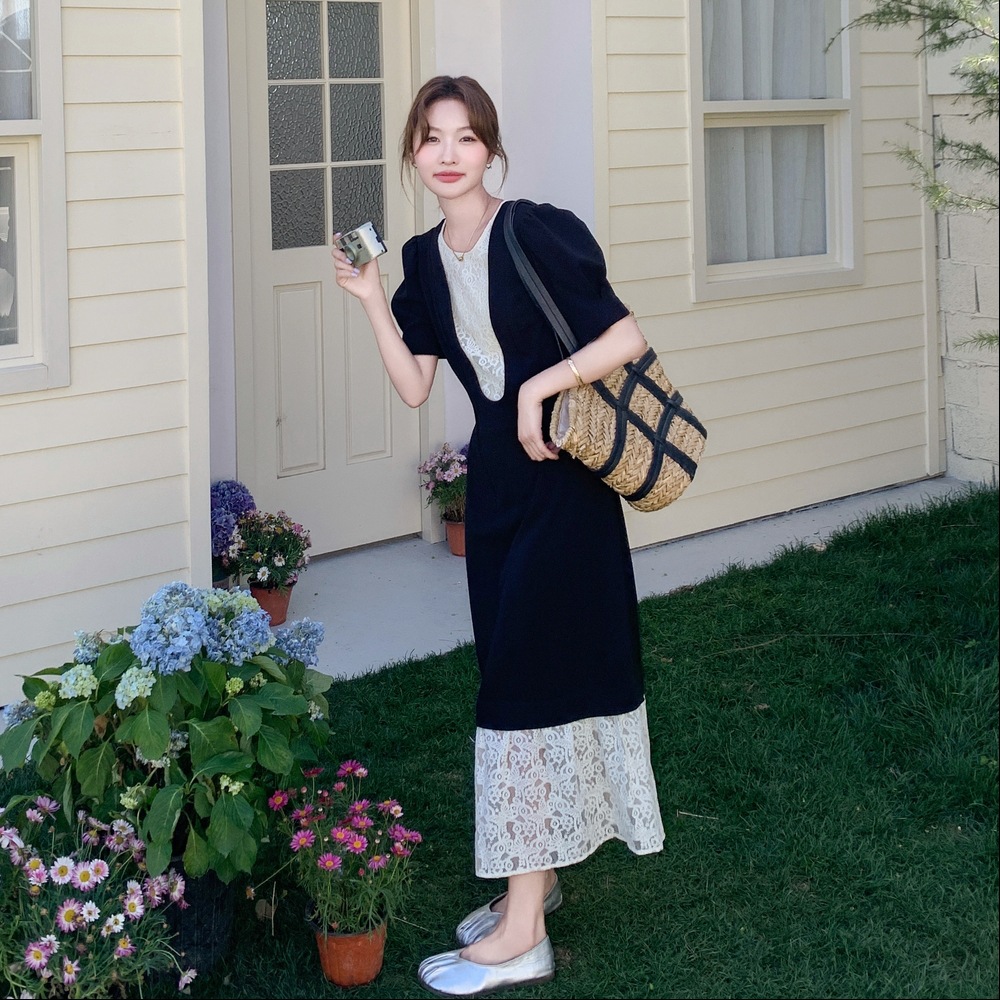 Black lace summer long skirt