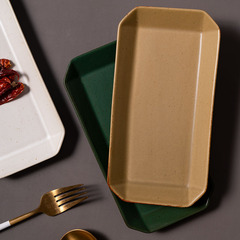 日式手工陶瓷壽司盤長方形盤子復古折角多邊日料餐盤不規則點心盤