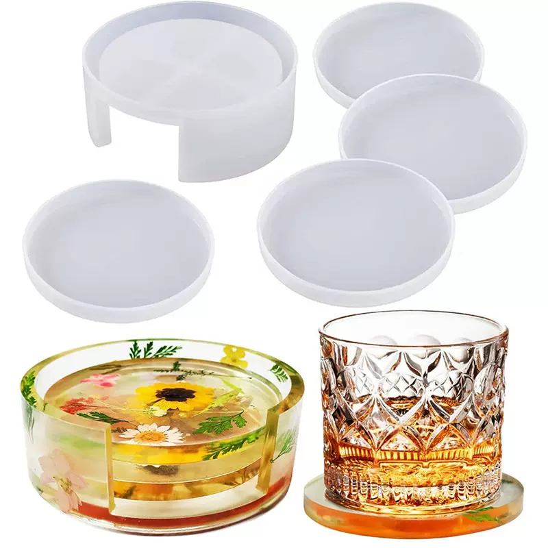 diy水晶滴胶模具方形圆形杯垫收纳盒套装 环氧树脂镜面硅胶模具