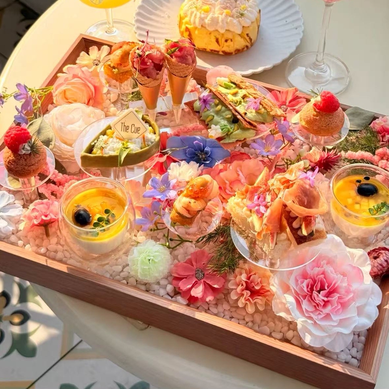 Creative Flower Afternoon Tea Tableware Wooden Tray Creative Acrylic Hotel Tea Break Display Plate