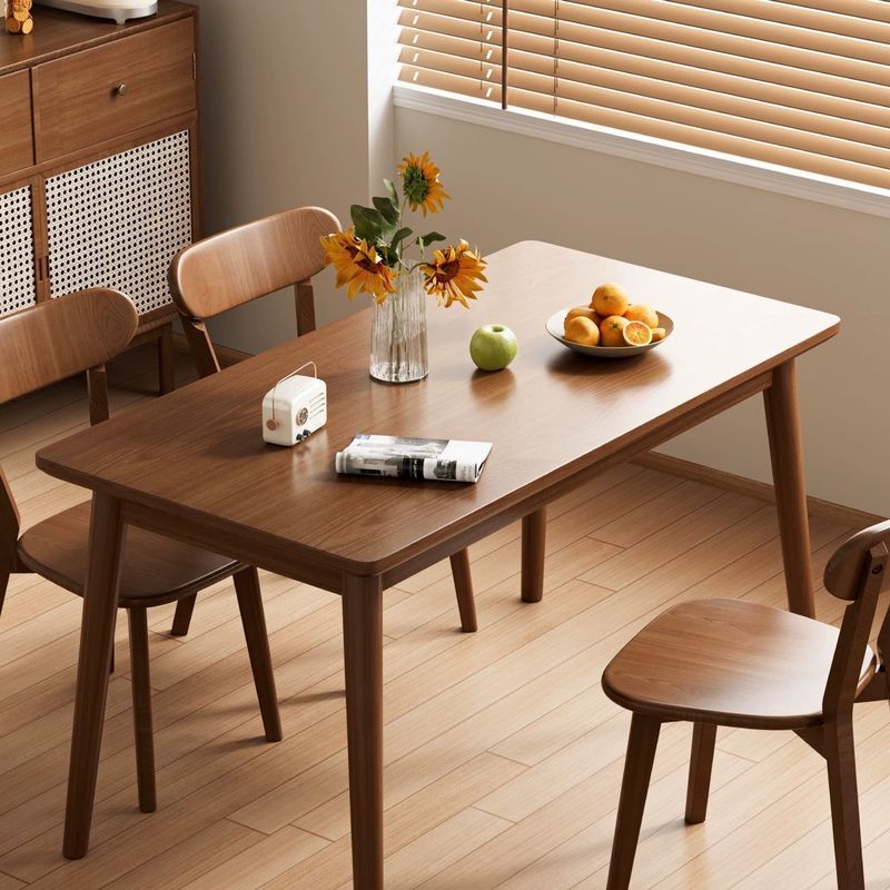Nordic Solid Wood Dining Table and Chair Combination Household Walnut Color Rectangular Small Apartment Simple Rental Dining Table