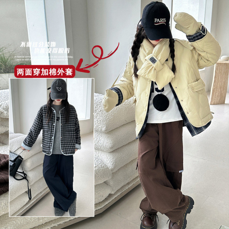 Zhili children's clothing girls' quilted coat autumn and winter wear 2025 new style medium and large children's winter thick cotton coat children's reversible