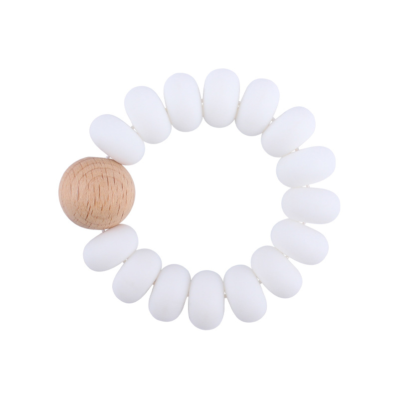 Nuevo bebé suministros granos planos espaciador creativo bebé silicona mordedura haya molar pulsera mordedor juguete