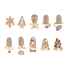 跨境个性嘻哈美甲潮流镶钻骷髅皇冠滴油蝴蝶指甲戒 小众甲盖指环