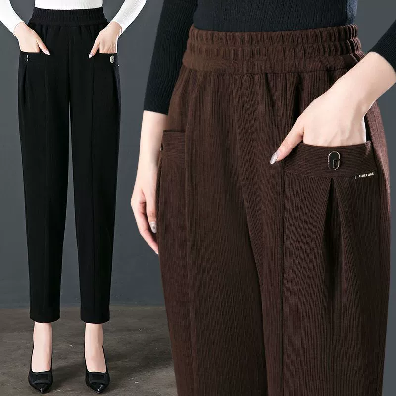 Внешняя торговля трансграничные новые женские брюки синелл весенне-осенние повседневные брюки среднего возраста высокая эластичная тощая мама женские брюки