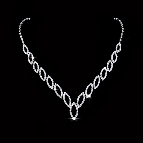 New Product Recommendation Platform Geometric Marquise Diamond Necklace and Earrings Two-piece Set Bridal Wedding Accessories Set