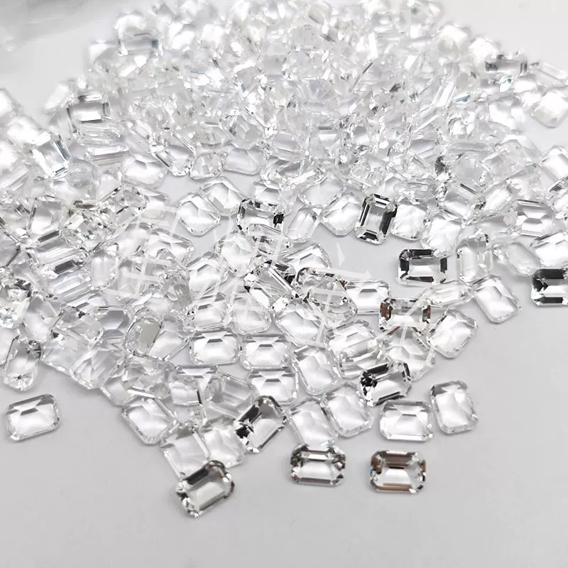 批发长方倒角4-12mm天然白水晶裸石刻面角度车工纯净白色水晶玻璃