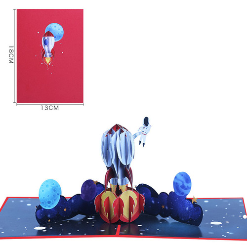 Manufacturer supplies color printed 3D greeting cards, creative space universe rocket blessings, hollow paper carving cards
