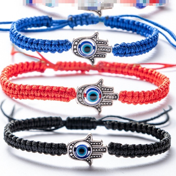 European and American Cross-Border Hot-Selling Jewelry: Blue-Eyed Devil Evil Eye Red String Hand-Woven Devil's Eye Adjustable Knot Bracelet