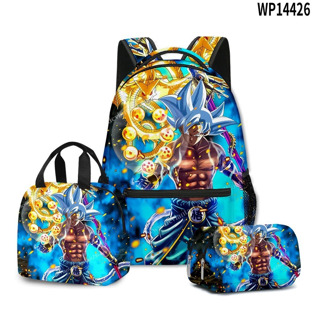 3D transfronterizo nueva animación Goku siete Dragon Ball Super bolsas escolares bolsas de almuerzo bolsas de lápiz tres piezas