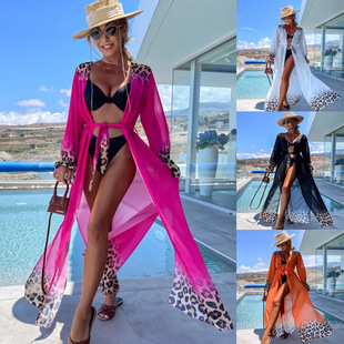 2023 European and American Amazon AliExpress independent station printing lace-up beach seaside vacation chiffon blouse for women