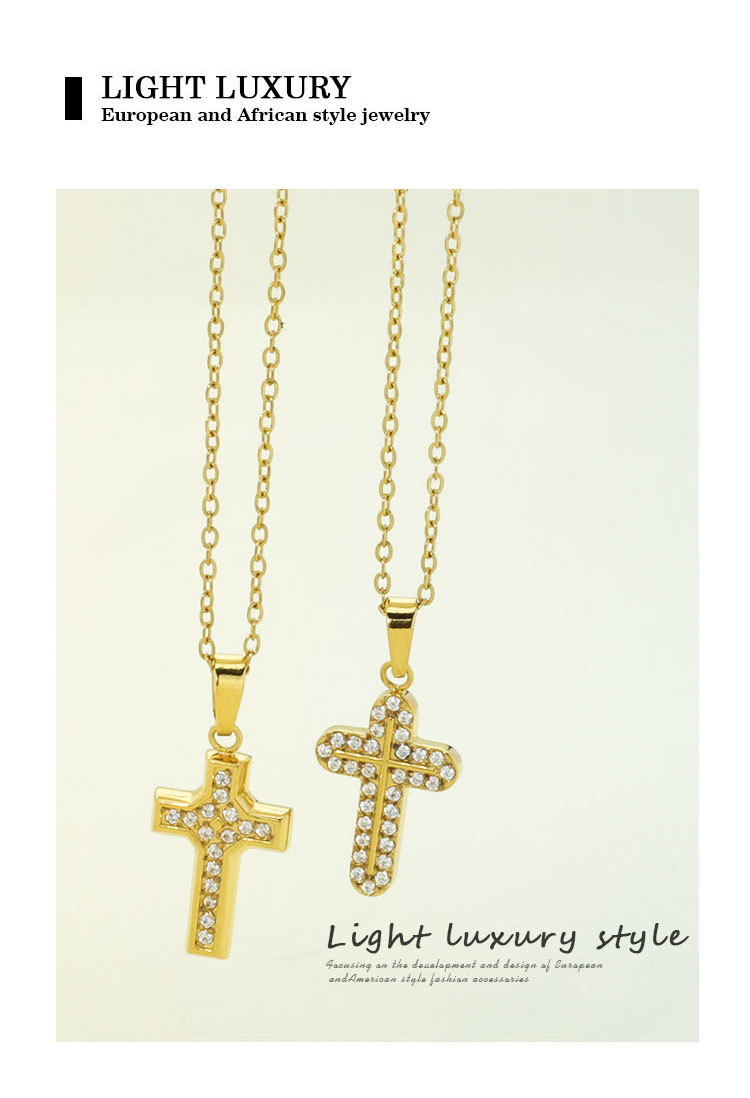 Titanium Steel Casual Plating Cross Zircon Pendant Necklace display picture 2